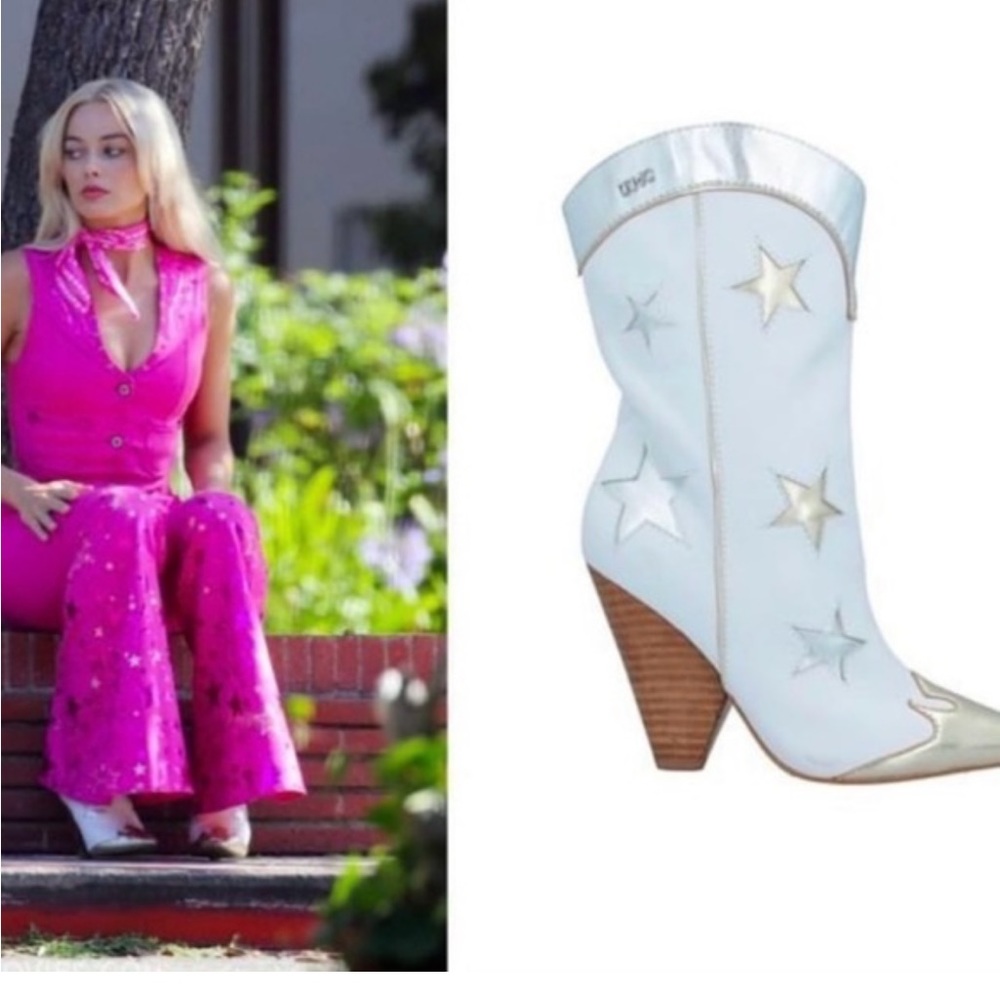 Liu Jo Guenda 21 White Leather Boot with Silver Stars Barbie Movie Margot Robbie